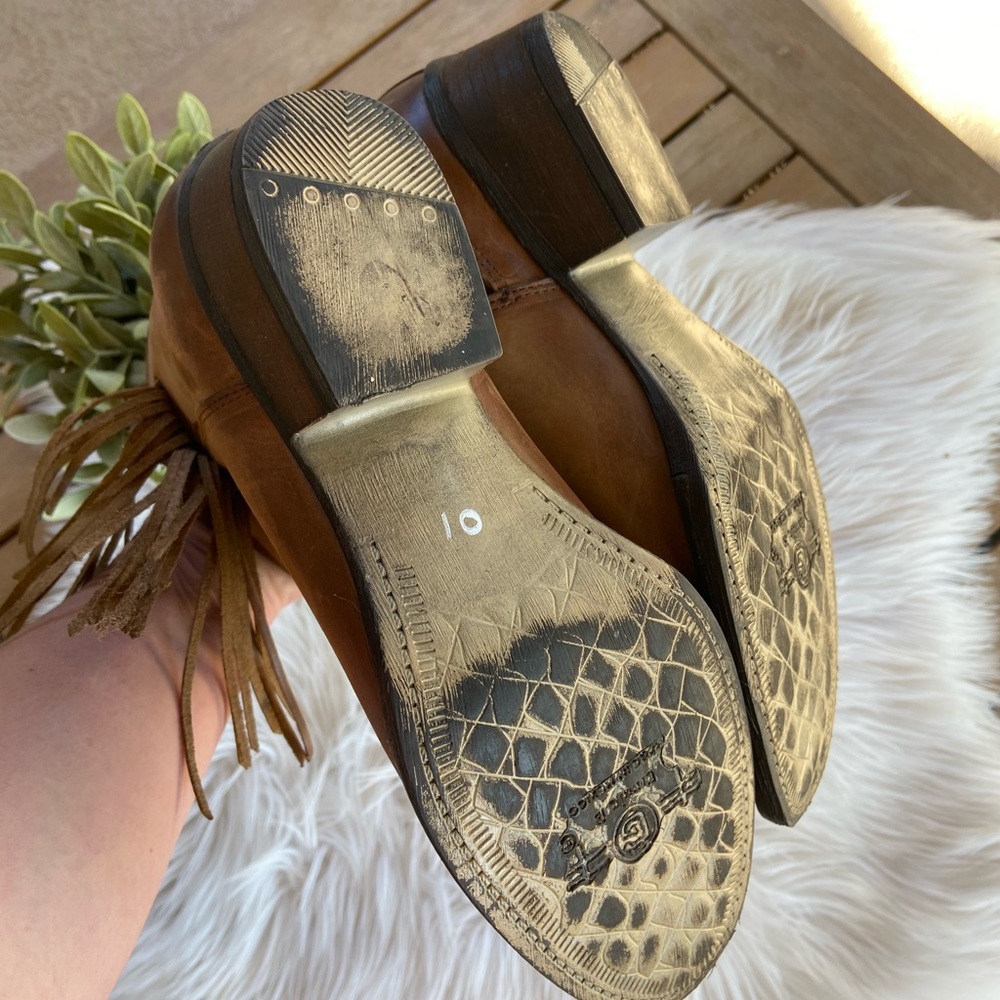Circle G Fringe Tan Nubuck Leather Ankle Boots Size 9 - Picture 8 of 16